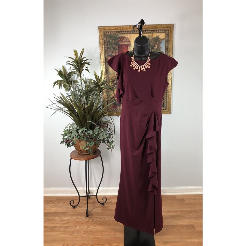 Woosea‎ Women’s Maxi Dress Size M Burgundy Ruffle Sleeve Formal Evening Gown